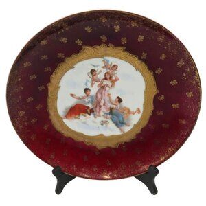 VICTORIA Carlsbad Austria Ruby Red Gilded PLATE 3 Ladies 2 Cherubs Vintage 12"